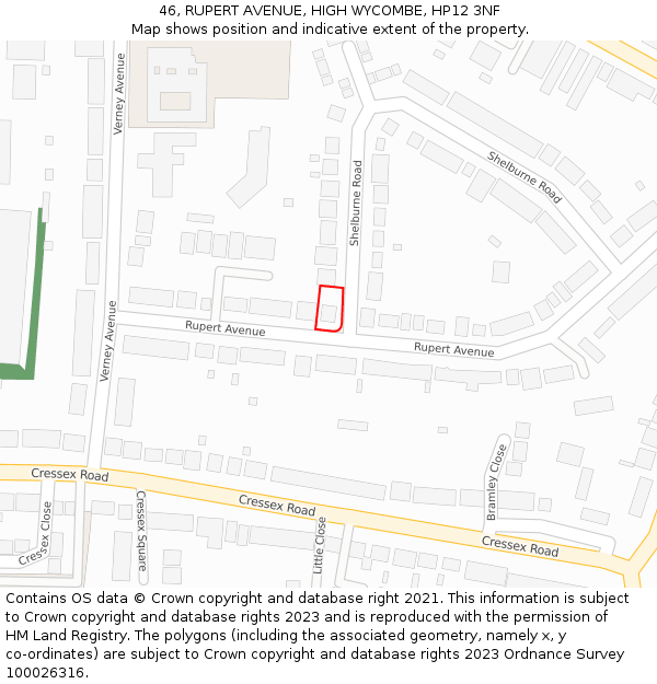 46, RUPERT AVENUE, HIGH WYCOMBE, HP12 3NF: Location map and indicative extent of plot