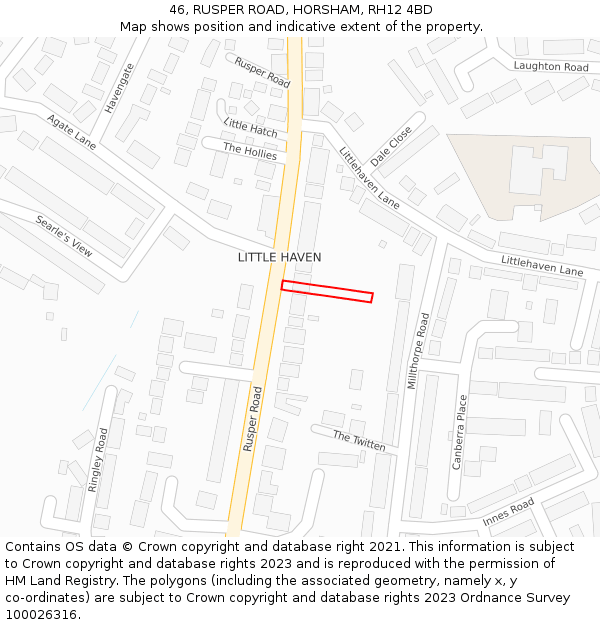 46, RUSPER ROAD, HORSHAM, RH12 4BD: Location map and indicative extent of plot