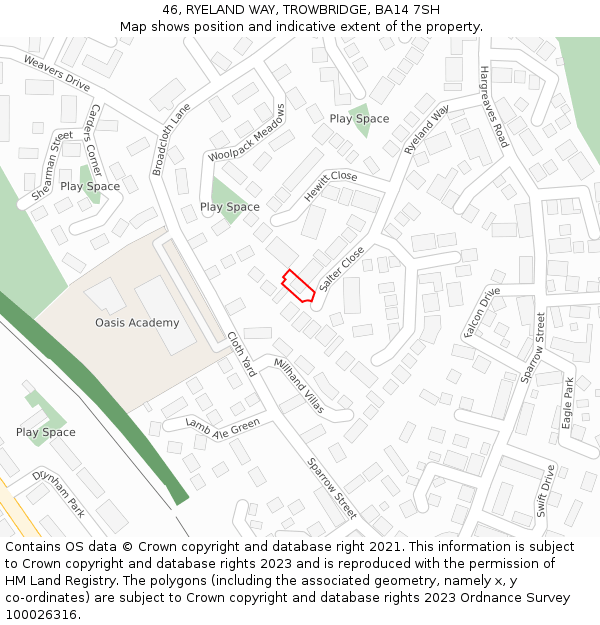 46, RYELAND WAY, TROWBRIDGE, BA14 7SH: Location map and indicative extent of plot