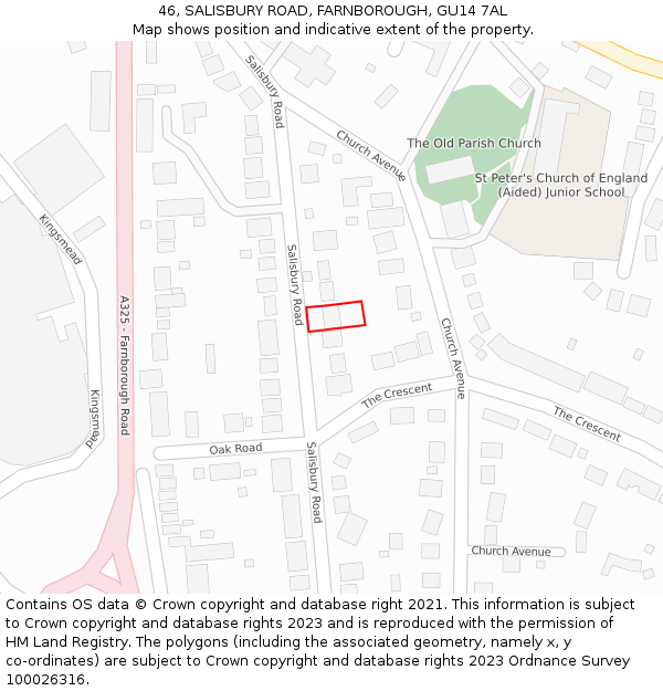 46, SALISBURY ROAD, FARNBOROUGH, GU14 7AL: Location map and indicative extent of plot