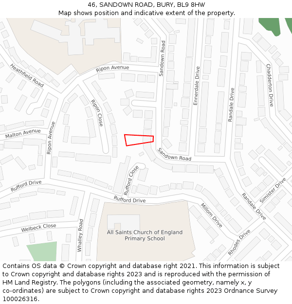 46, SANDOWN ROAD, BURY, BL9 8HW: Location map and indicative extent of plot