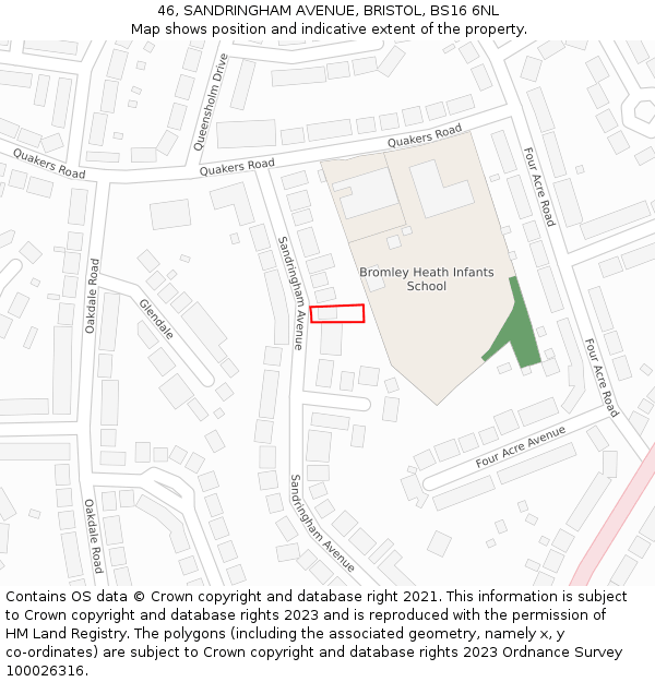 46, SANDRINGHAM AVENUE, BRISTOL, BS16 6NL: Location map and indicative extent of plot