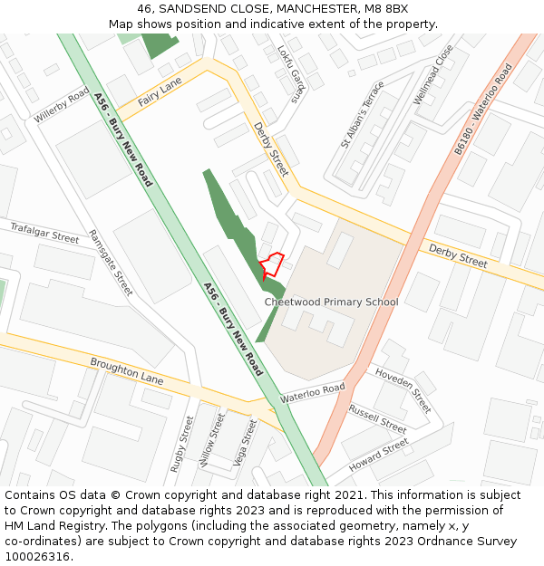 46, SANDSEND CLOSE, MANCHESTER, M8 8BX: Location map and indicative extent of plot