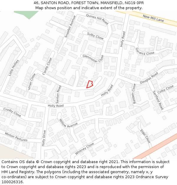 46, SANTON ROAD, FOREST TOWN, MANSFIELD, NG19 0PR: Location map and indicative extent of plot
