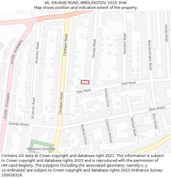 46, SAVAGE ROAD, BRIDLINGTON, YO15 3HW: Location map and indicative extent of plot
