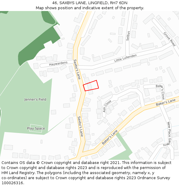 46, SAXBYS LANE, LINGFIELD, RH7 6DN: Location map and indicative extent of plot