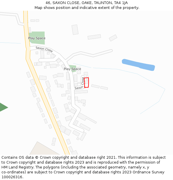 46, SAXON CLOSE, OAKE, TAUNTON, TA4 1JA: Location map and indicative extent of plot