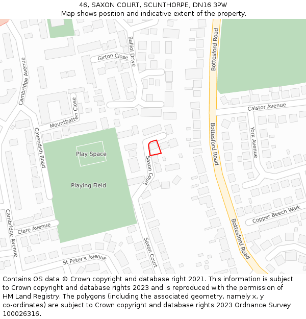 46, SAXON COURT, SCUNTHORPE, DN16 3PW: Location map and indicative extent of plot