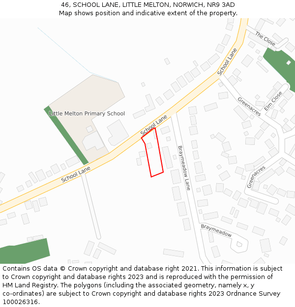 46, SCHOOL LANE, LITTLE MELTON, NORWICH, NR9 3AD: Location map and indicative extent of plot