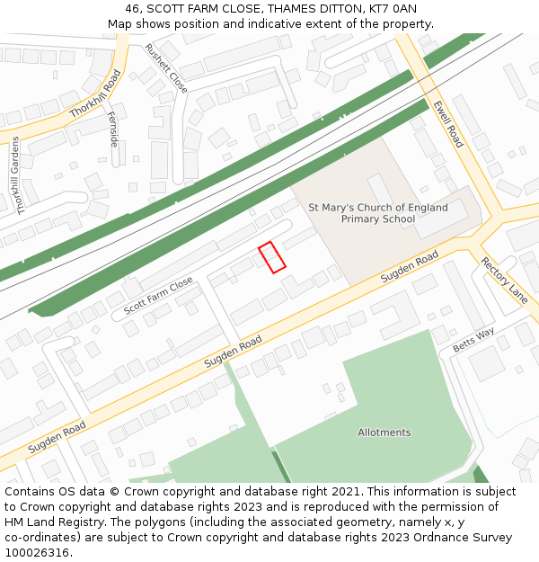 46, SCOTT FARM CLOSE, THAMES DITTON, KT7 0AN: Location map and indicative extent of plot