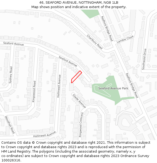 46, SEAFORD AVENUE, NOTTINGHAM, NG8 1LB: Location map and indicative extent of plot