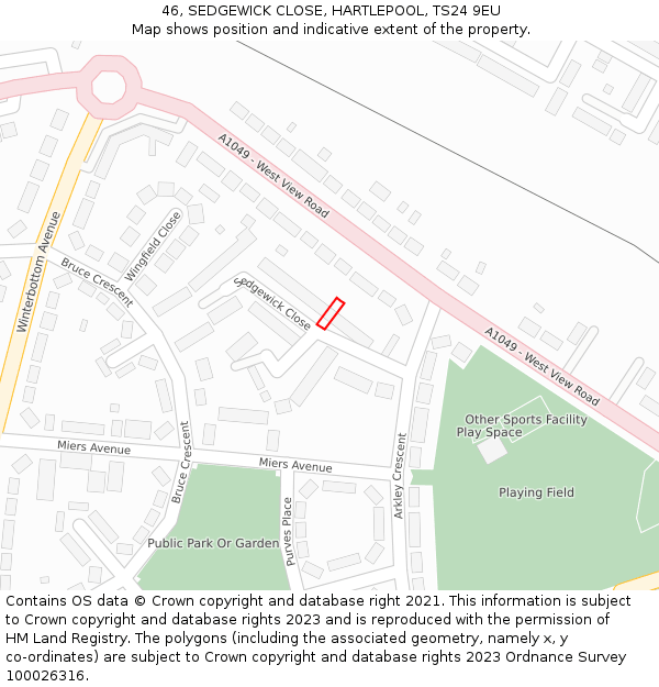 46, SEDGEWICK CLOSE, HARTLEPOOL, TS24 9EU: Location map and indicative extent of plot