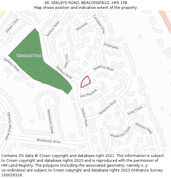 46, SEELEYS ROAD, BEACONSFIELD, HP9 1TB: Location map and indicative extent of plot