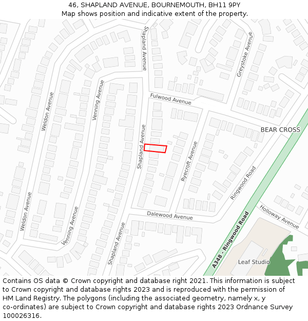 46, SHAPLAND AVENUE, BOURNEMOUTH, BH11 9PY: Location map and indicative extent of plot