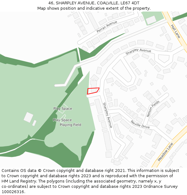 46, SHARPLEY AVENUE, COALVILLE, LE67 4DT: Location map and indicative extent of plot