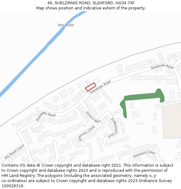 46, SHELDRAKE ROAD, SLEAFORD, NG34 7XF: Location map and indicative extent of plot