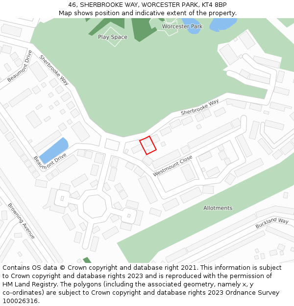 46, SHERBROOKE WAY, WORCESTER PARK, KT4 8BP: Location map and indicative extent of plot