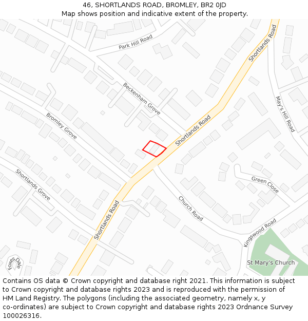 46, SHORTLANDS ROAD, BROMLEY, BR2 0JD: Location map and indicative extent of plot
