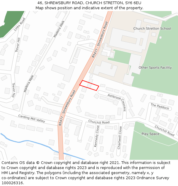 46, SHREWSBURY ROAD, CHURCH STRETTON, SY6 6EU: Location map and indicative extent of plot