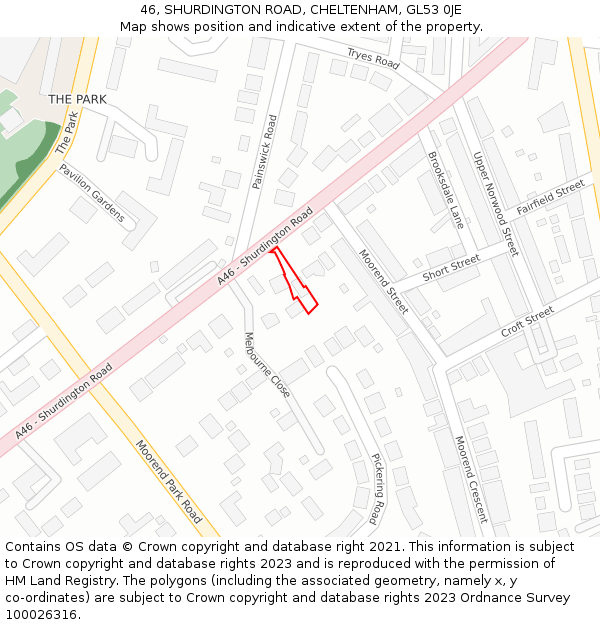 46, SHURDINGTON ROAD, CHELTENHAM, GL53 0JE: Location map and indicative extent of plot