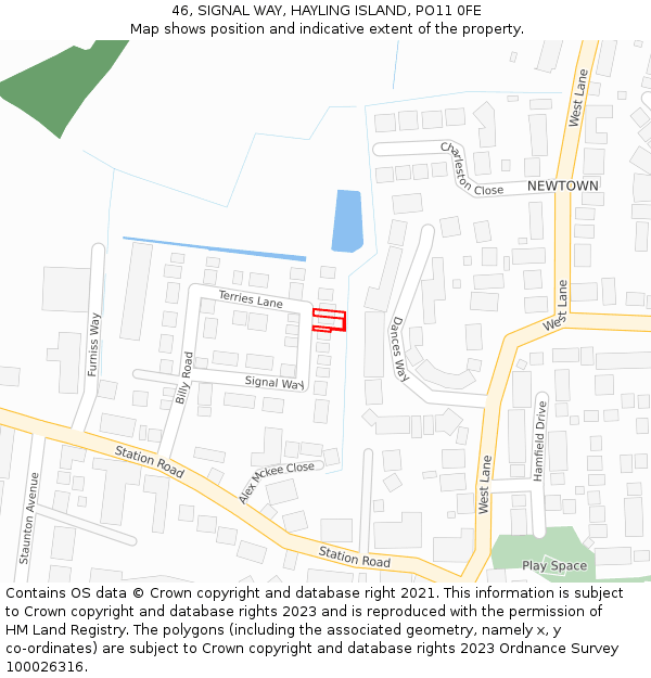 46, SIGNAL WAY, HAYLING ISLAND, PO11 0FE: Location map and indicative extent of plot