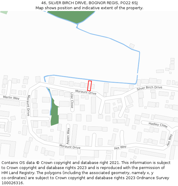 46, SILVER BIRCH DRIVE, BOGNOR REGIS, PO22 6SJ: Location map and indicative extent of plot