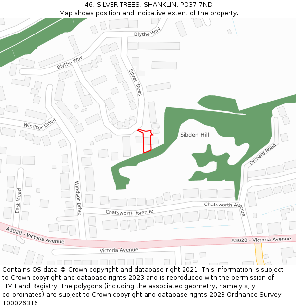 46, SILVER TREES, SHANKLIN, PO37 7ND: Location map and indicative extent of plot