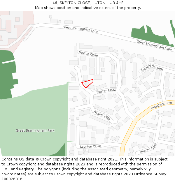 46, SKELTON CLOSE, LUTON, LU3 4HF: Location map and indicative extent of plot