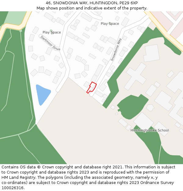 46, SNOWDONIA WAY, HUNTINGDON, PE29 6XP: Location map and indicative extent of plot