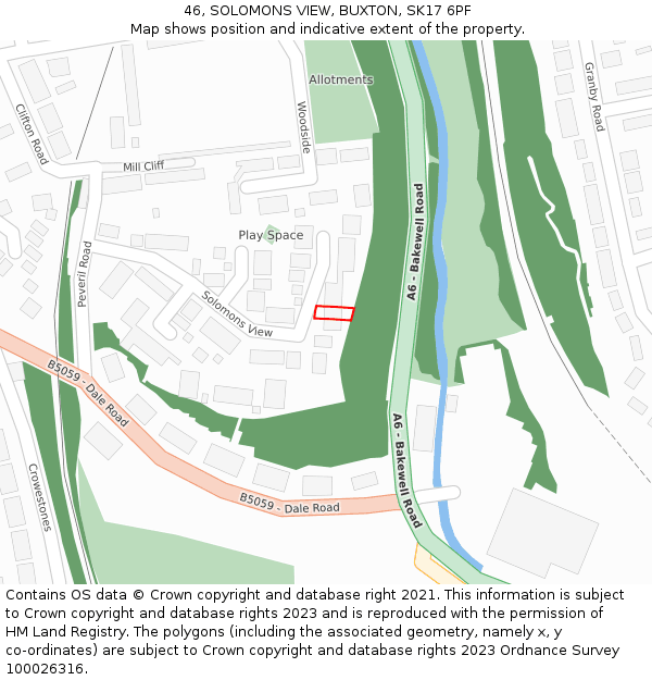 46, SOLOMONS VIEW, BUXTON, SK17 6PF: Location map and indicative extent of plot