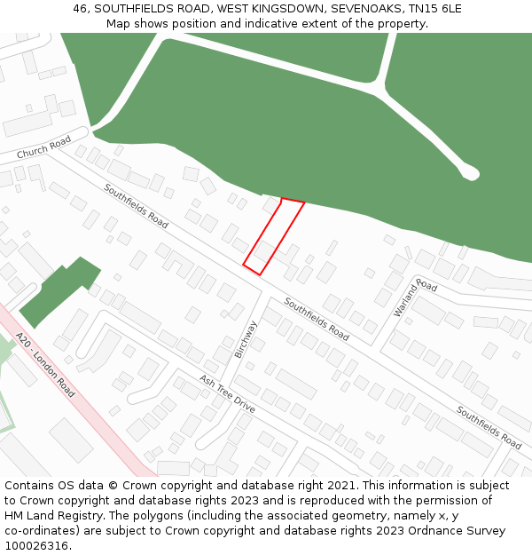 46, SOUTHFIELDS ROAD, WEST KINGSDOWN, SEVENOAKS, TN15 6LE: Location map and indicative extent of plot