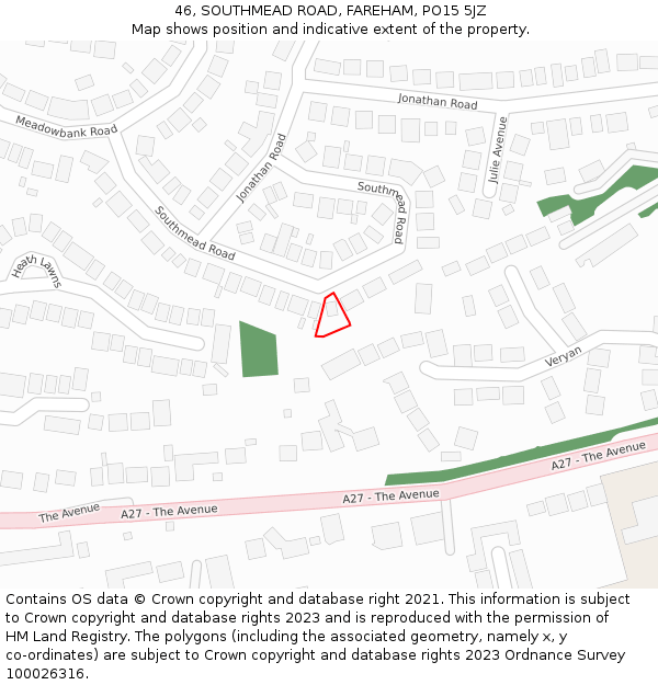 46, SOUTHMEAD ROAD, FAREHAM, PO15 5JZ: Location map and indicative extent of plot