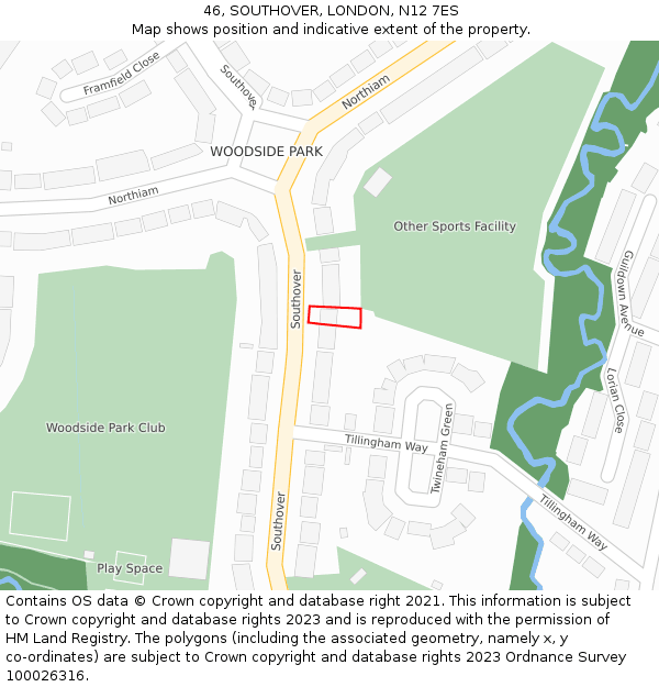 46, SOUTHOVER, LONDON, N12 7ES: Location map and indicative extent of plot