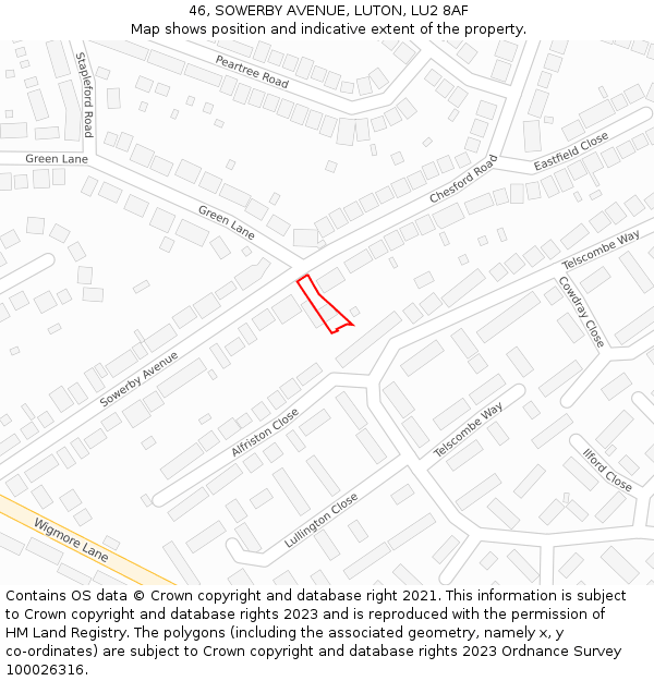 46, SOWERBY AVENUE, LUTON, LU2 8AF: Location map and indicative extent of plot