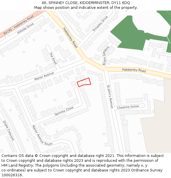 46, SPINNEY CLOSE, KIDDERMINSTER, DY11 6DQ: Location map and indicative extent of plot