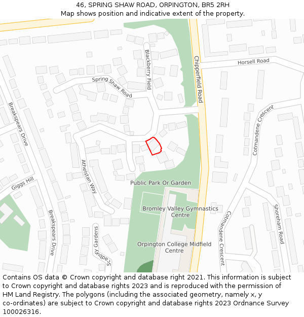 46, SPRING SHAW ROAD, ORPINGTON, BR5 2RH: Location map and indicative extent of plot