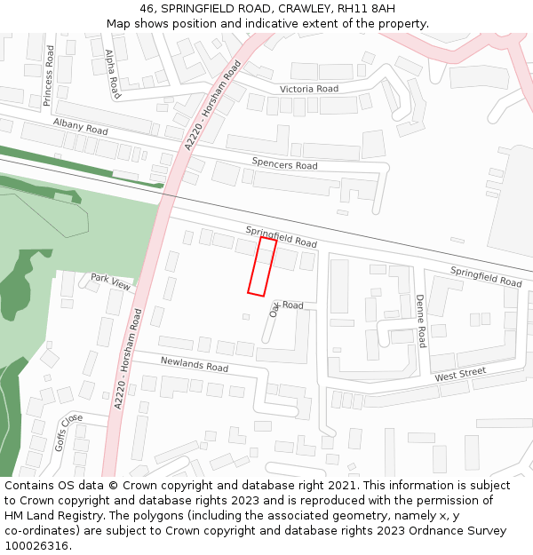 46, SPRINGFIELD ROAD, CRAWLEY, RH11 8AH: Location map and indicative extent of plot