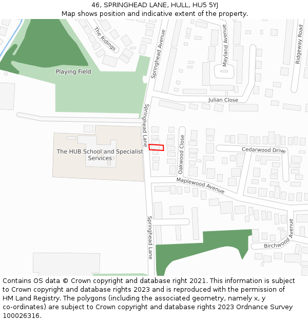 46, SPRINGHEAD LANE, HULL, HU5 5YJ: Location map and indicative extent of plot