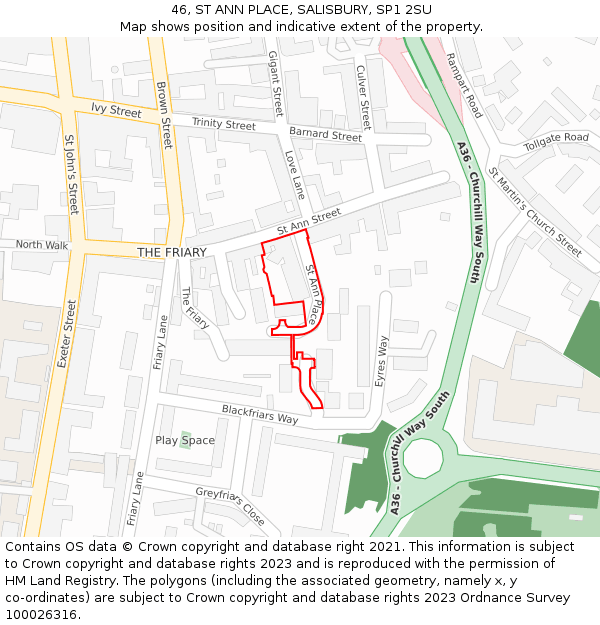 46, ST ANN PLACE, SALISBURY, SP1 2SU: Location map and indicative extent of plot