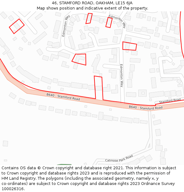 46, STAMFORD ROAD, OAKHAM, LE15 6JA: Location map and indicative extent of plot