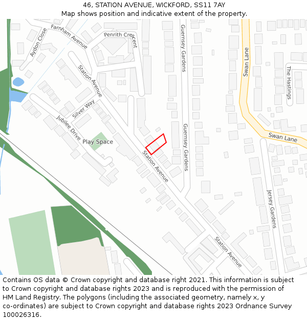 46, STATION AVENUE, WICKFORD, SS11 7AY: Location map and indicative extent of plot