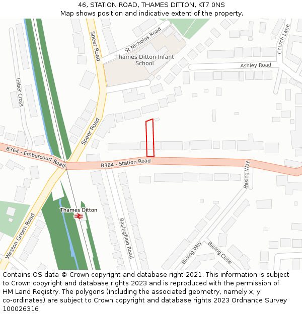 46, STATION ROAD, THAMES DITTON, KT7 0NS: Location map and indicative extent of plot