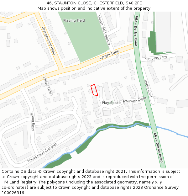 46, STAUNTON CLOSE, CHESTERFIELD, S40 2FE: Location map and indicative extent of plot