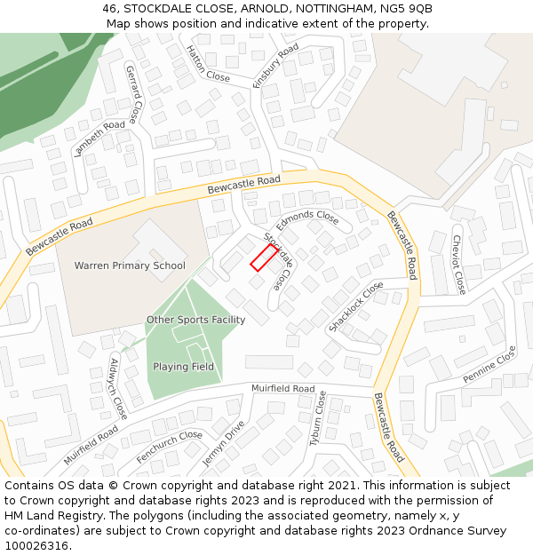 46, STOCKDALE CLOSE, ARNOLD, NOTTINGHAM, NG5 9QB: Location map and indicative extent of plot