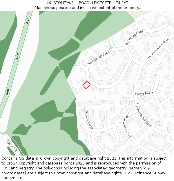 46, STONEYWELL ROAD, LEICESTER, LE4 1AT: Location map and indicative extent of plot