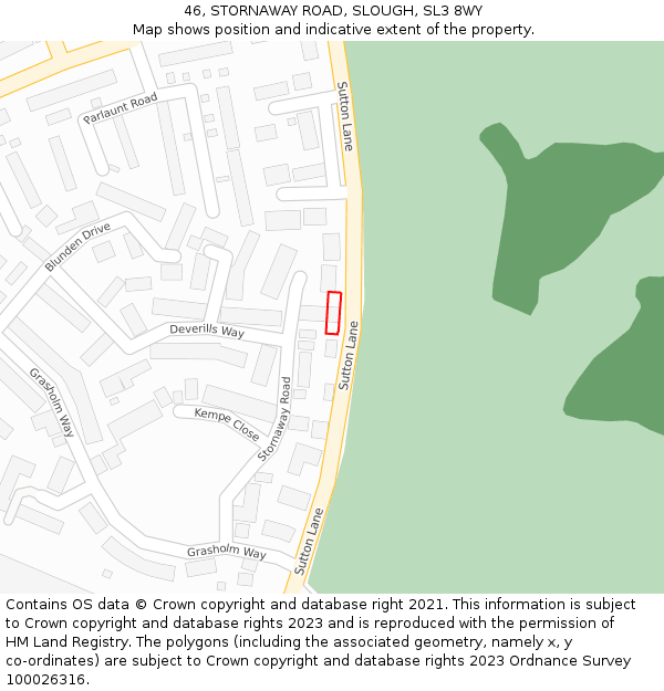 46, STORNAWAY ROAD, SLOUGH, SL3 8WY: Location map and indicative extent of plot