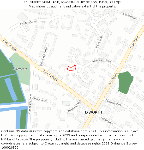 46, STREET FARM LANE, IXWORTH, BURY ST EDMUNDS, IP31 2JE: Location map and indicative extent of plot