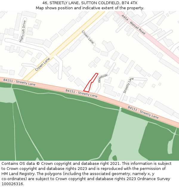 46, STREETLY LANE, SUTTON COLDFIELD, B74 4TX: Location map and indicative extent of plot