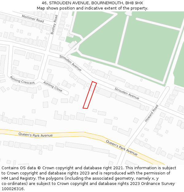 46, STROUDEN AVENUE, BOURNEMOUTH, BH8 9HX: Location map and indicative extent of plot