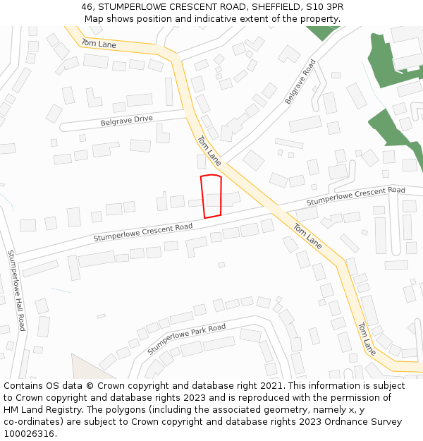 46, STUMPERLOWE CRESCENT ROAD, SHEFFIELD, S10 3PR: Location map and indicative extent of plot